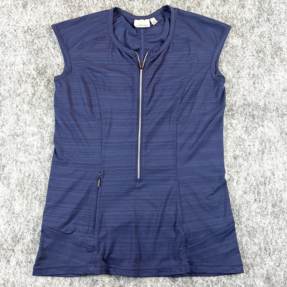 Athleta Pacifica Half Zip Tank Women M Navy Blue Ruched Back Casual Golf Tennis